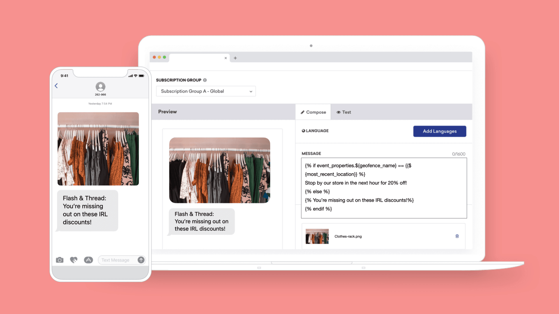 a phone and a laptop display a message that says flash & thread
