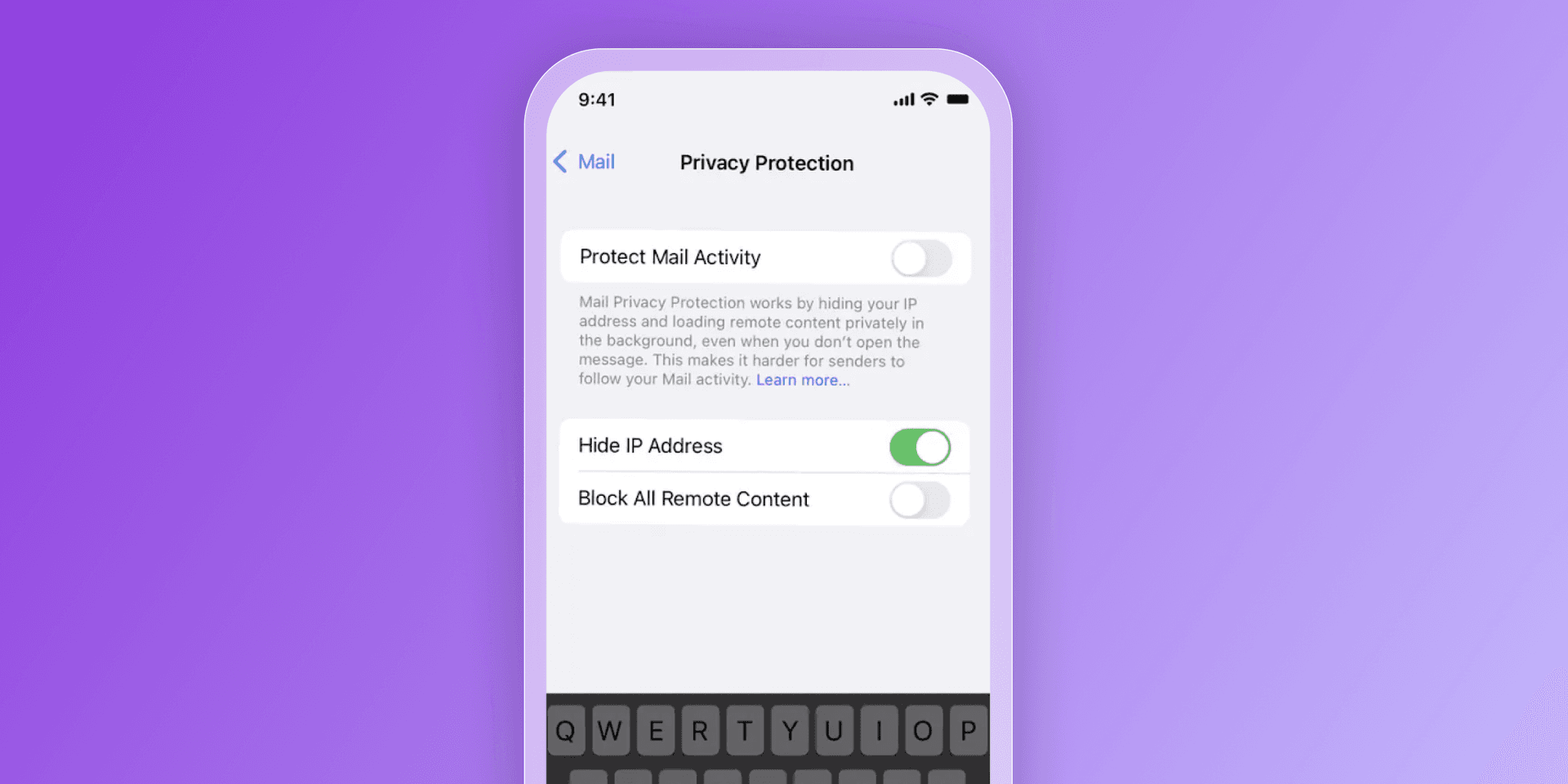 a screenshot of the privacy protection settings on an iphone .