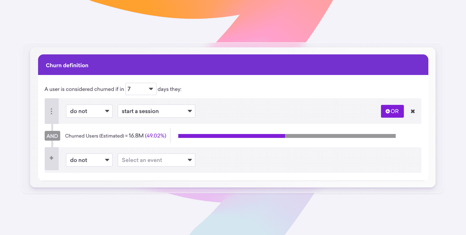 a screen shows a user is considered churned if in 7 days they start a session