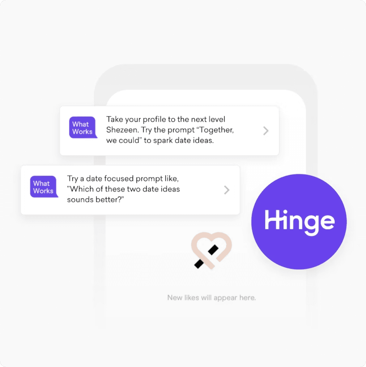 a purple circle with hinge written on it