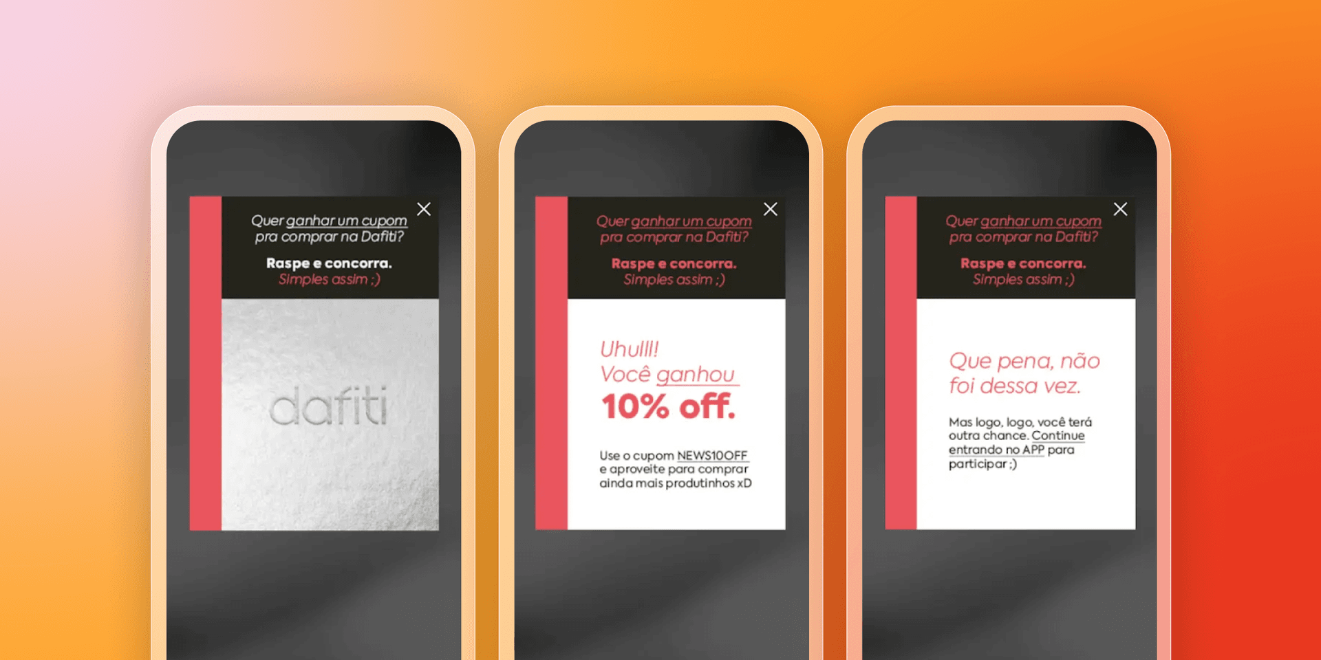 three cell phones with advertisements for dafiti on them